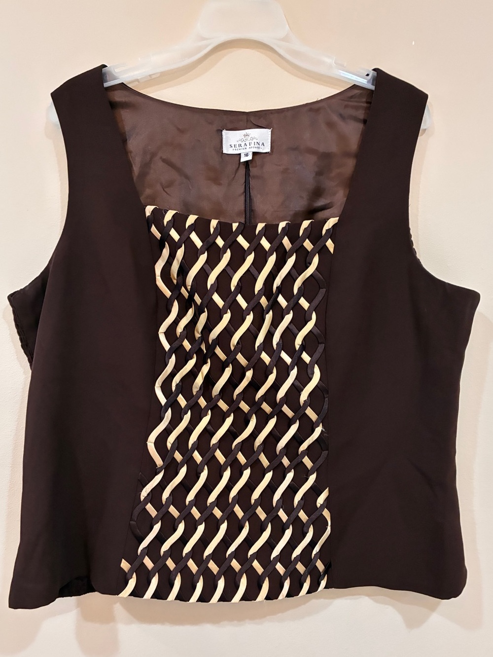 Serafina Brown & Cream Sleeveless Woven Front Top